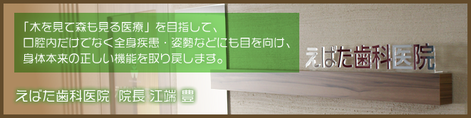 札幌市白石区東札幌の歯科・えばた歯科医院の紹介です。「木を見て森も見る医療」を目指して、口腔内だけでなく全身疾患・姿勢などにも目を向け、身体本来の正しい機能を取り戻します。